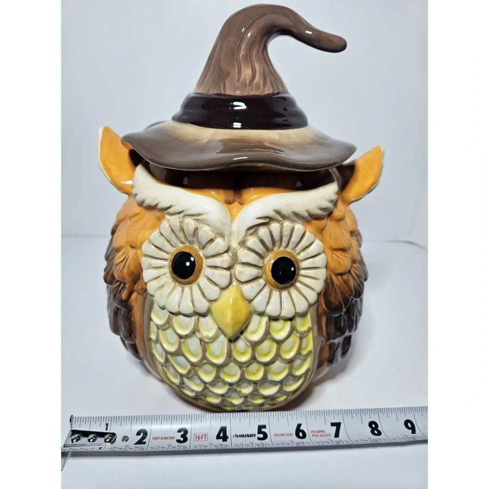 Cracker Barrel Halloween Harvest Owl Ceramic Cookie Jar Witch Hat Spooky Fall